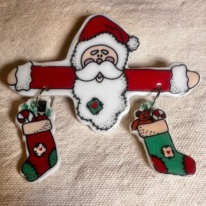 Ceramic Santa Holiday Christmas Brooch Pin